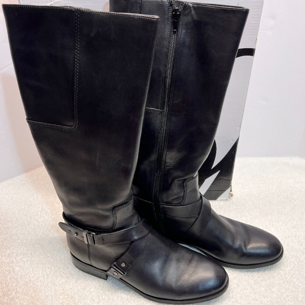 Nine West Black Leather Side Zip Blogger Tall Riding Boots